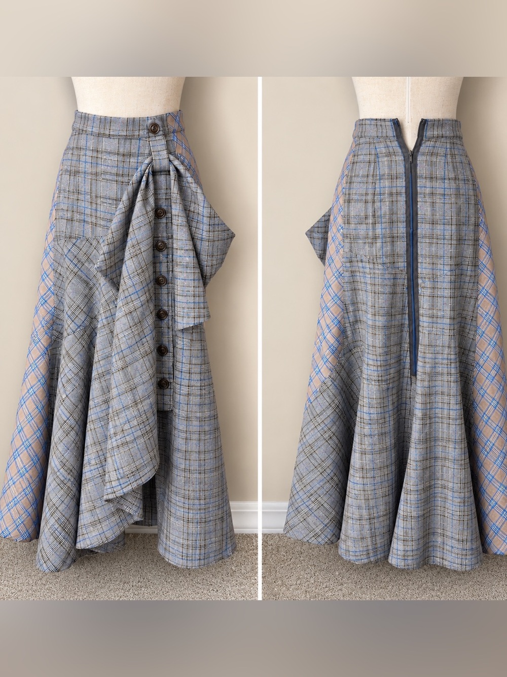 NWT Byron Lars Beauty Mark Asymmetrical Plaid Maxi Skirt – Size 2